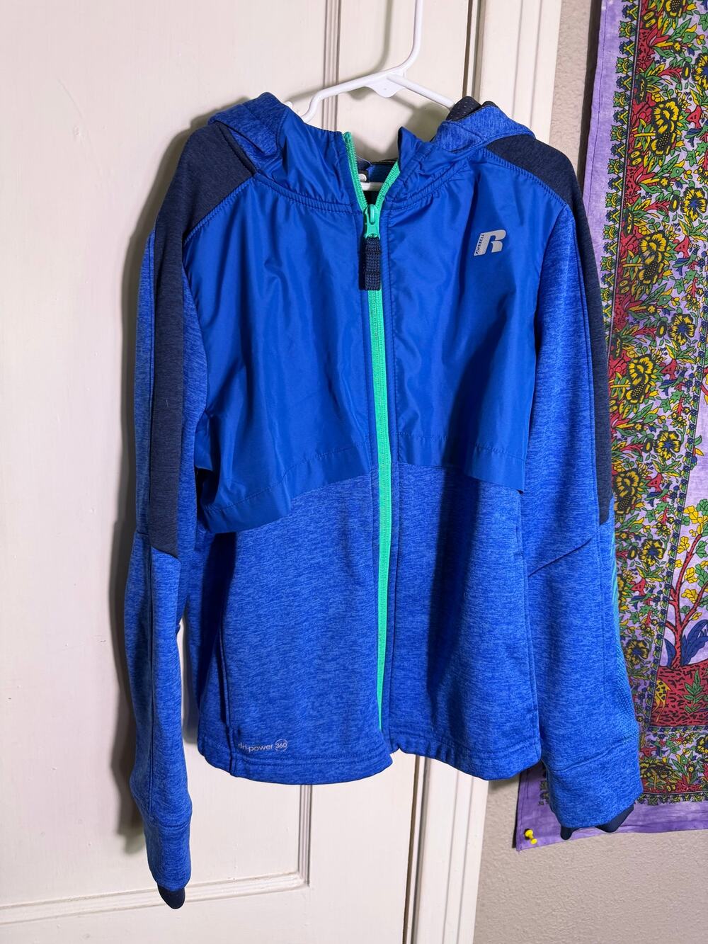 Russell Dri-Power 360 Youth Large 10-12 Blue Full Zip Hooded Athletic Jacket